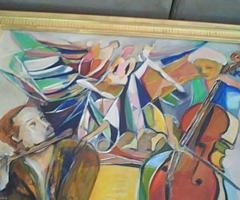 Brigitte Buscail-Lipsky Large 20th Oil Painting Musicians Framed