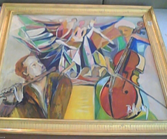 Brigitte Buscail-Lipsky Large 20th Oil Painting Musicians Framed